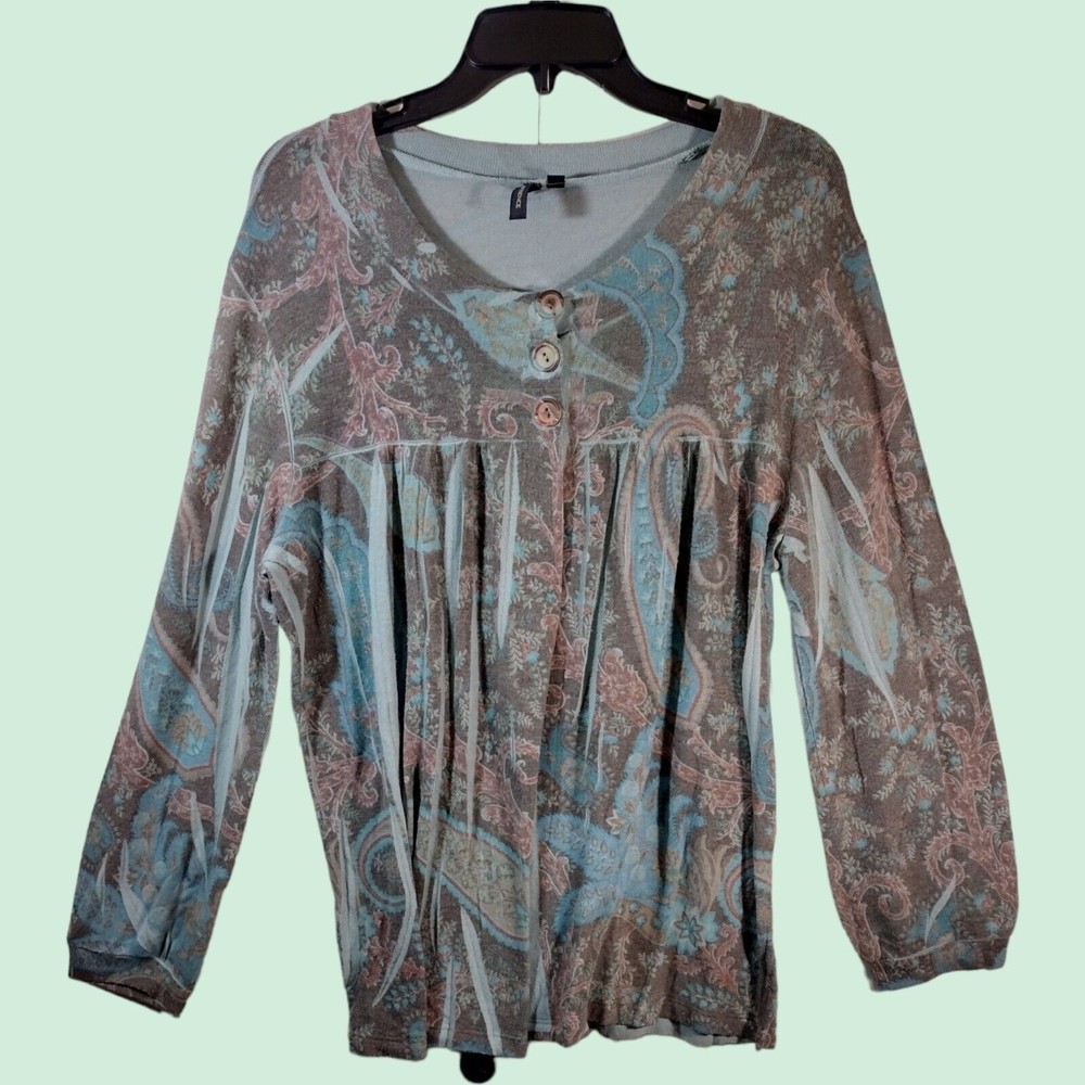 Susan Lawrence Women's XL Button Down Open-Bottom Cardigan-Style Blouse Top